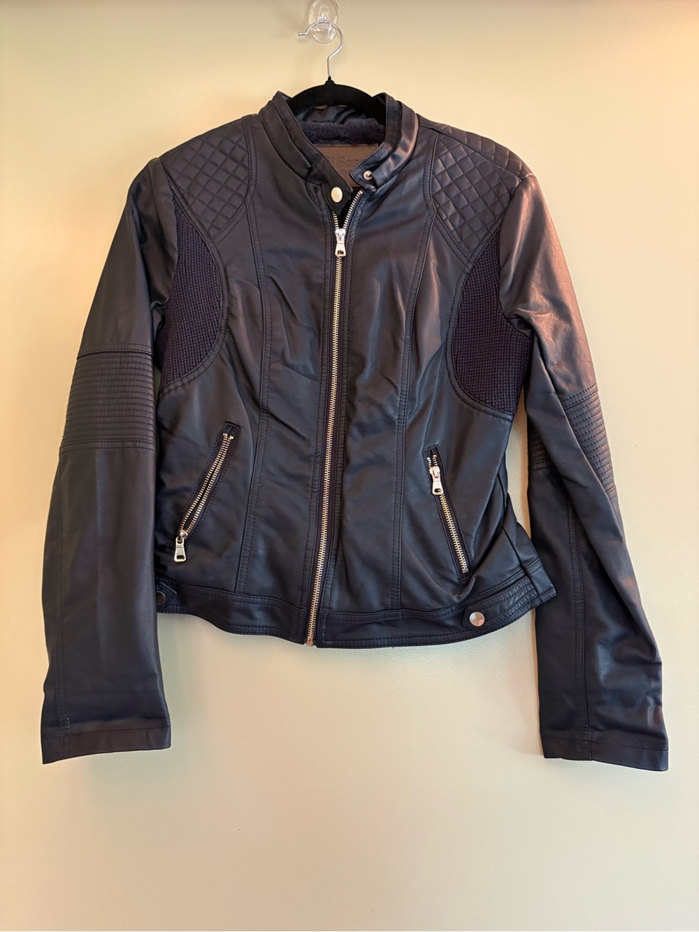 Cavalini Black Quilted Faux Leather Moto Jacket